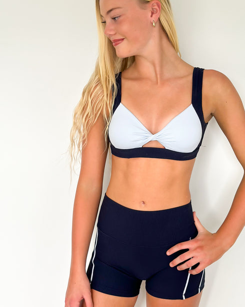 Ribbed Twist Crop - NAVY/SKYE