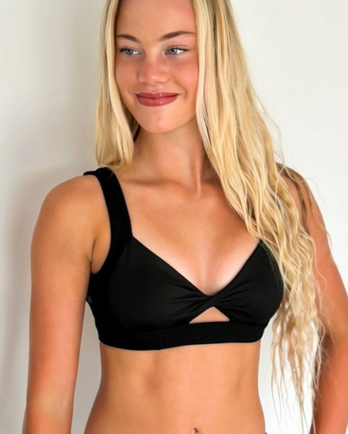 Ribbed Twist Crop - BLACK
