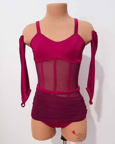 Hallie Skirted Leotard - Cherry