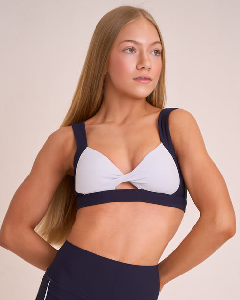 Ribbed Twist Crop - NAVY/SKYE
